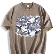 Orcas ® Ocean 90s Retro Sea Animals Vintage Washed T-Shirt in Brown