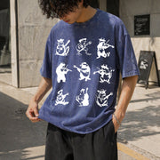 Animals Playing Music Vintage Washed T-Shirt in Blue