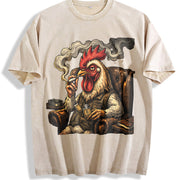 Smoking Chicken in an Armchair Vintage Washed T-Shirt in Beige