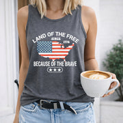 Land of the Free Because of the Brave Women's Color Cotton Tank Top in Gray