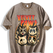 Velvet Pawz Cat Rock Band Vintage Washed T-Shirt in Brown