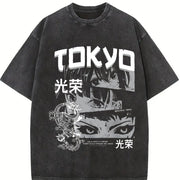 For Formal Urban Distressed Enthusiasts Vintage Washed T-Shirt in Black
