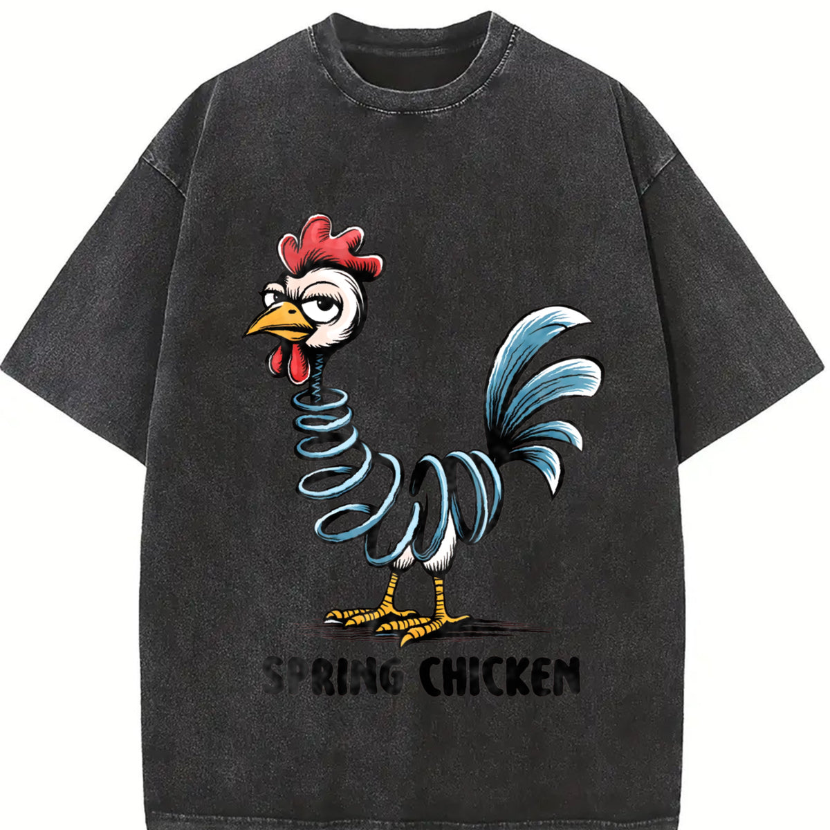 Spring Chicken Sassy Bendy Chicken Vintage Washed T-Shirt in Black