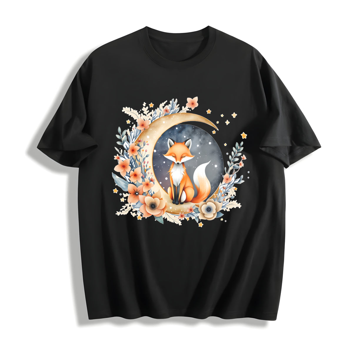 Bohemian Short-sleeve Cotton T-Shirt in Black
