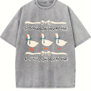1980s Blue Ribbon Goose with Hearts Ugly Vintage Washed T-Shirt in Gray