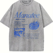 Manatee 90s Retro Sea Cow Facts Info Vintage Washed T-Shirt in Gray