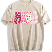 Valentines Mama Mom Love Vintage Washed T-Shirt in Beige