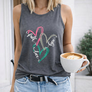 Faith Love Hope Heart Crew-neck Sleeveless Vest Outdoor Women's Color Cotton Tank Top in Gray