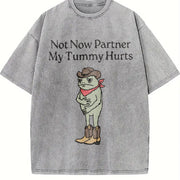 Not Now Partner My Tummy Hurts Cowboy Frog vintage washed oversized T-shirt in Gray