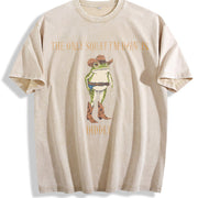 The Only Squat I'm Doin' Is Diddly Cowboy Frog vintage washed oversized T-shirt in Beige
