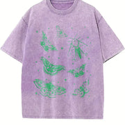 Moth Tattoo Retro Nature Bug Vintage Washed T-Shirt in Purple
