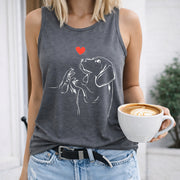 Dog and Heart Women's Color Cotton Tank Top in Gray