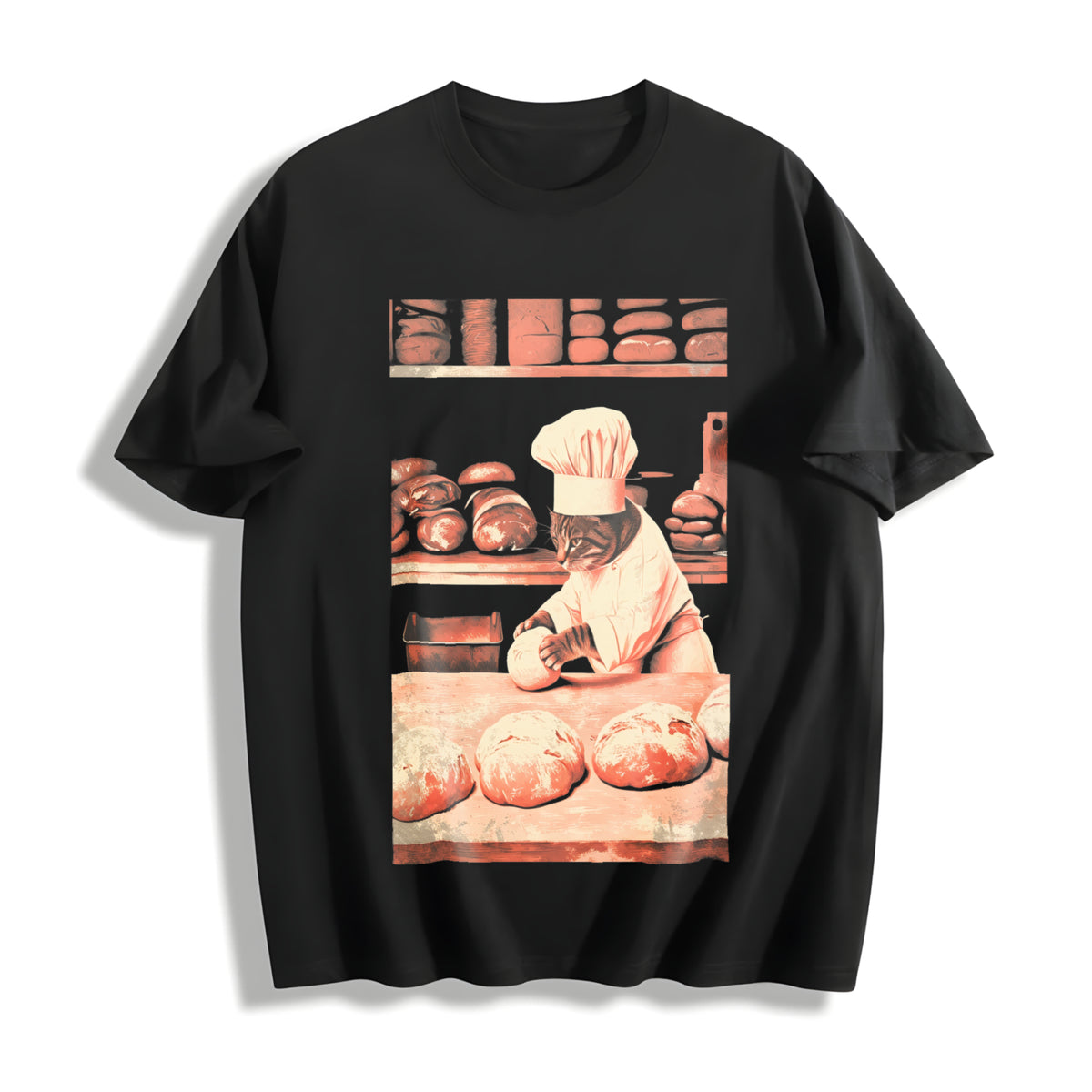 Biscuit Cat Baking Cotton T-Shirt in Black