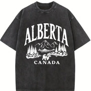 Short-sleeve Canadian Canada Grizzly Bear Snow Mountain Vintage Washed T-Shirt in Black