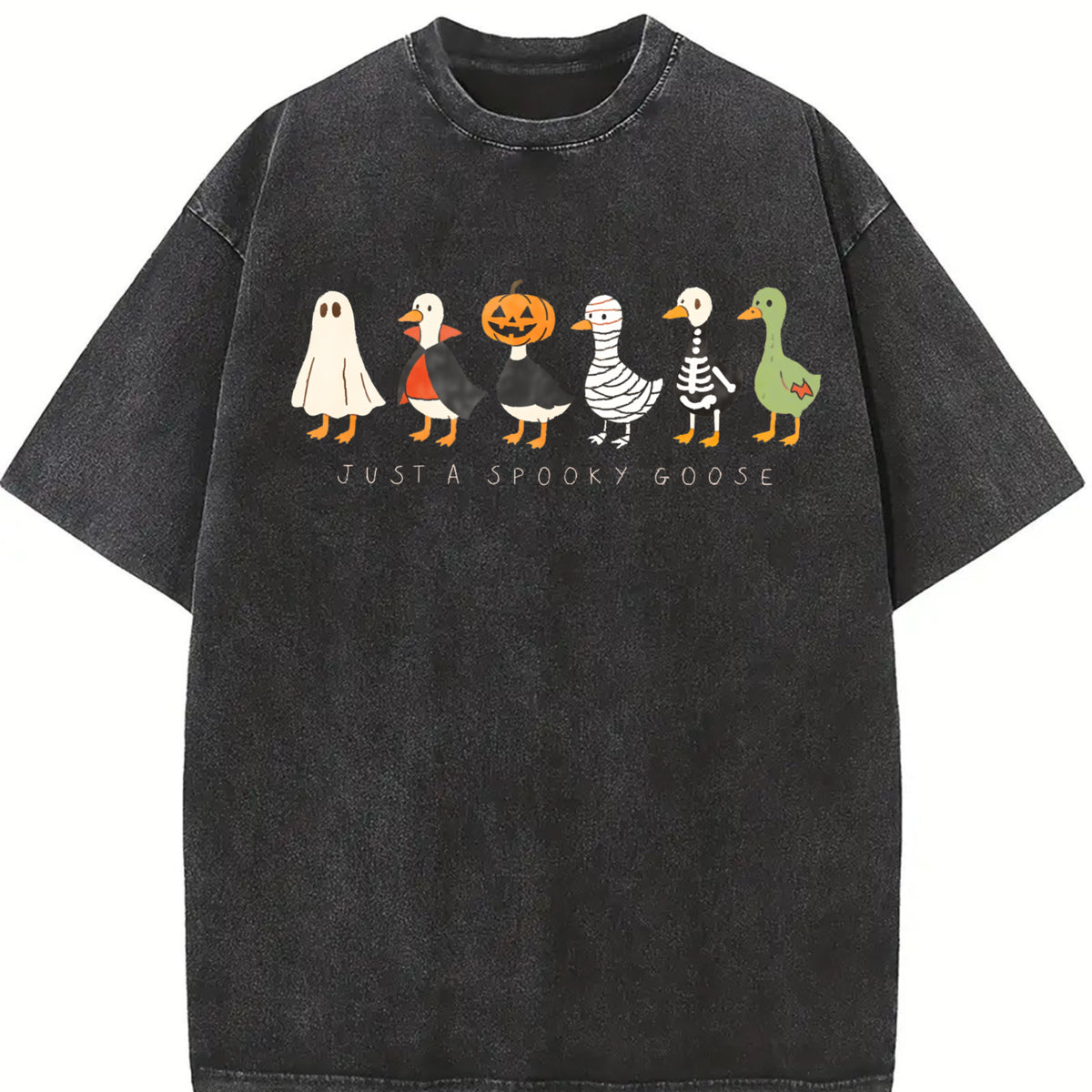 Halloween Goose Just a Spooky Goose Vintage Washed T-Shirt in Black