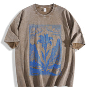 Lily Flower Medieval Renaissance Linocut Art Vintage Washed T-Shirt in Brown