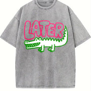 Later Gator Retro Crocodile Vintage Washed T-Shirt in Gray
