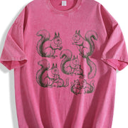 Squirrel 90s Tattoo Vintage Washed T-Shirt in Red