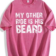 MY OTHER RIDE IS HIS BEARD LETTERS Ladies Outfit vintage washed oversized T-shirt in Red