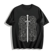 Sword & Letter Ladies for Spring & Fall Cotton T-Shirt in Black