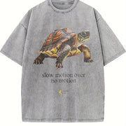 Slow Motion Turtle - Retro and Womenmen gifts vintage washed oversized T-shirt in Gray