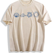 Ocean Icons Embroidered Vintage Washed T-Shirt in Beige