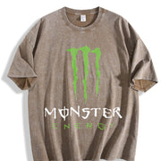Monster Energy Claw Logo Vintage Washed T-Shirt in Brown