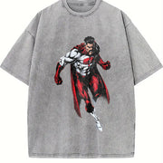 Black Invincible Retro Superhero Vintage Washed T-Shirt in Gray