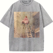 Glam Doll on a Ladder Vintage Washed T-Shirt in Gray