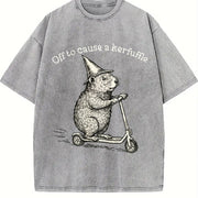 Off To Cause A Kerfuffle Groundhog Scooter Silly Animal vintage washed oversized T-shirt in Gray