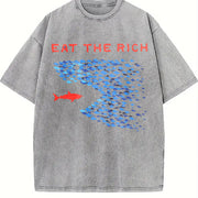 Relaxed Black Short-sleeve Vintage Washed T-Shirt in Gray