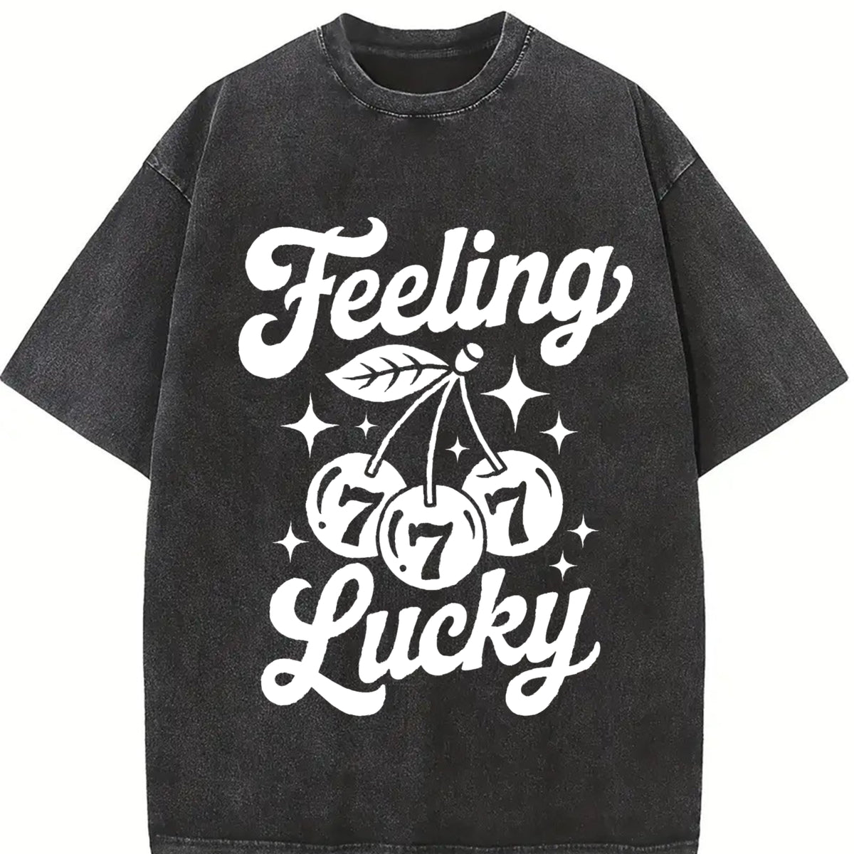 Feeling Lucky Retro 777 Slot Machine Cherry Vintage Washed T-Shirt in Black
