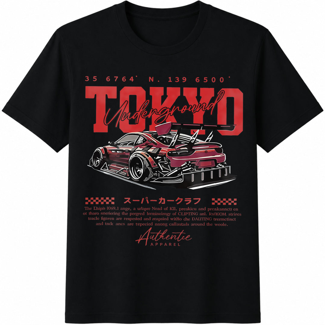 New Minimalist Racing Car White Cotton T-Shirt in Black