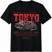 New Minimalist Racing Car White Cotton T-Shirt in Black