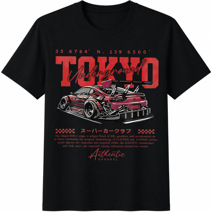 New Minimalist Racing Car White Cotton T-Shirt in Black