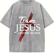 Premium Christian God Faith Lifetime Member Team Jesus Vintage Washed T-Shirt in Gray