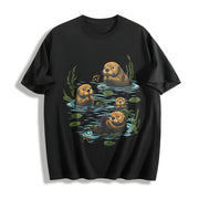 90s Sea Otter Retro Wildlife Cotton T-Shirt in Black