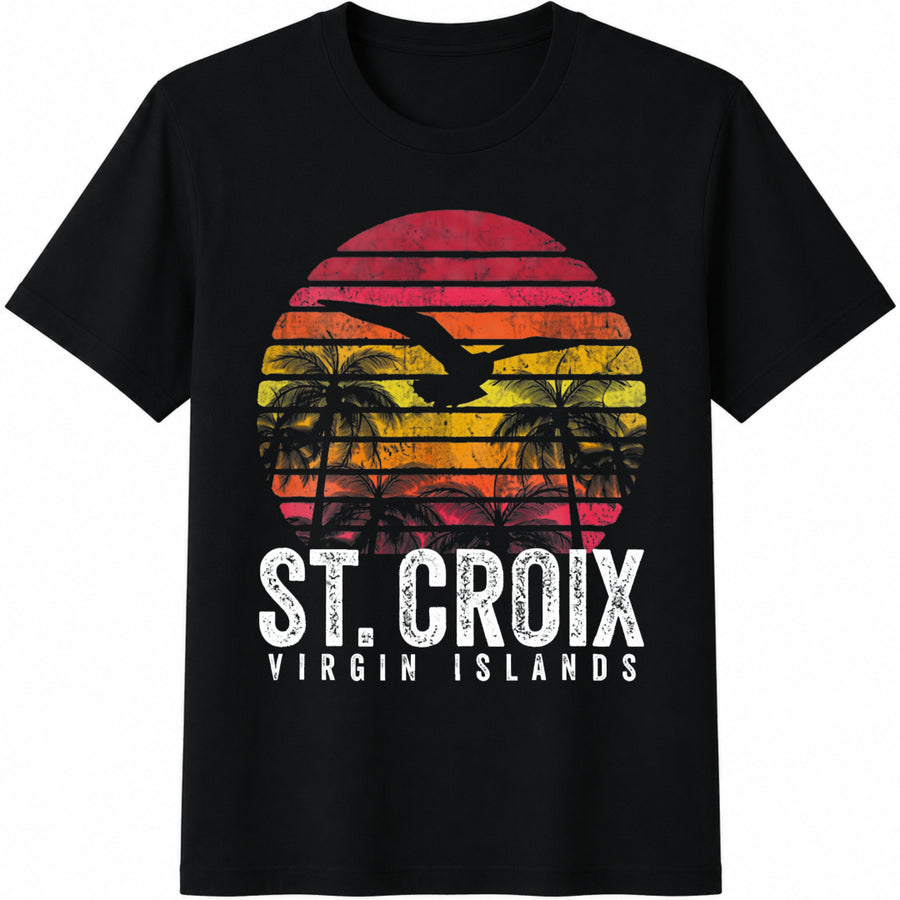 St Croix Virgin Islands Sunset Cotton T-Shirt in Black