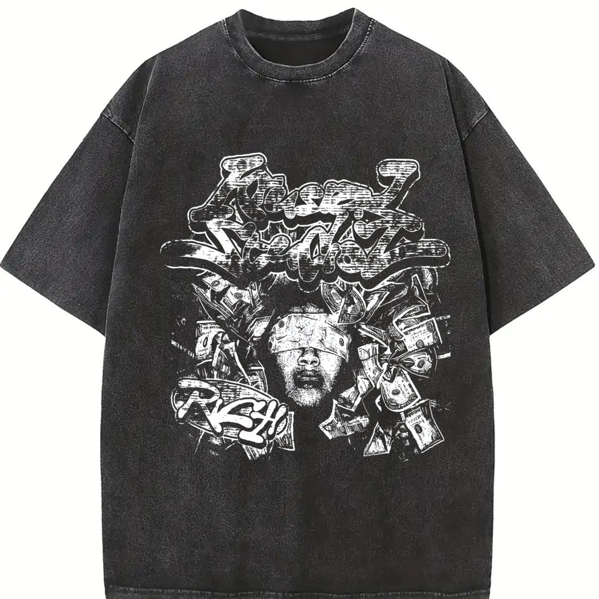 Rich Graffiti Blindfolded Black Vintage Washed T-Shirt in Black