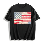 Retro American Flag Cotton T-Shirt in Black