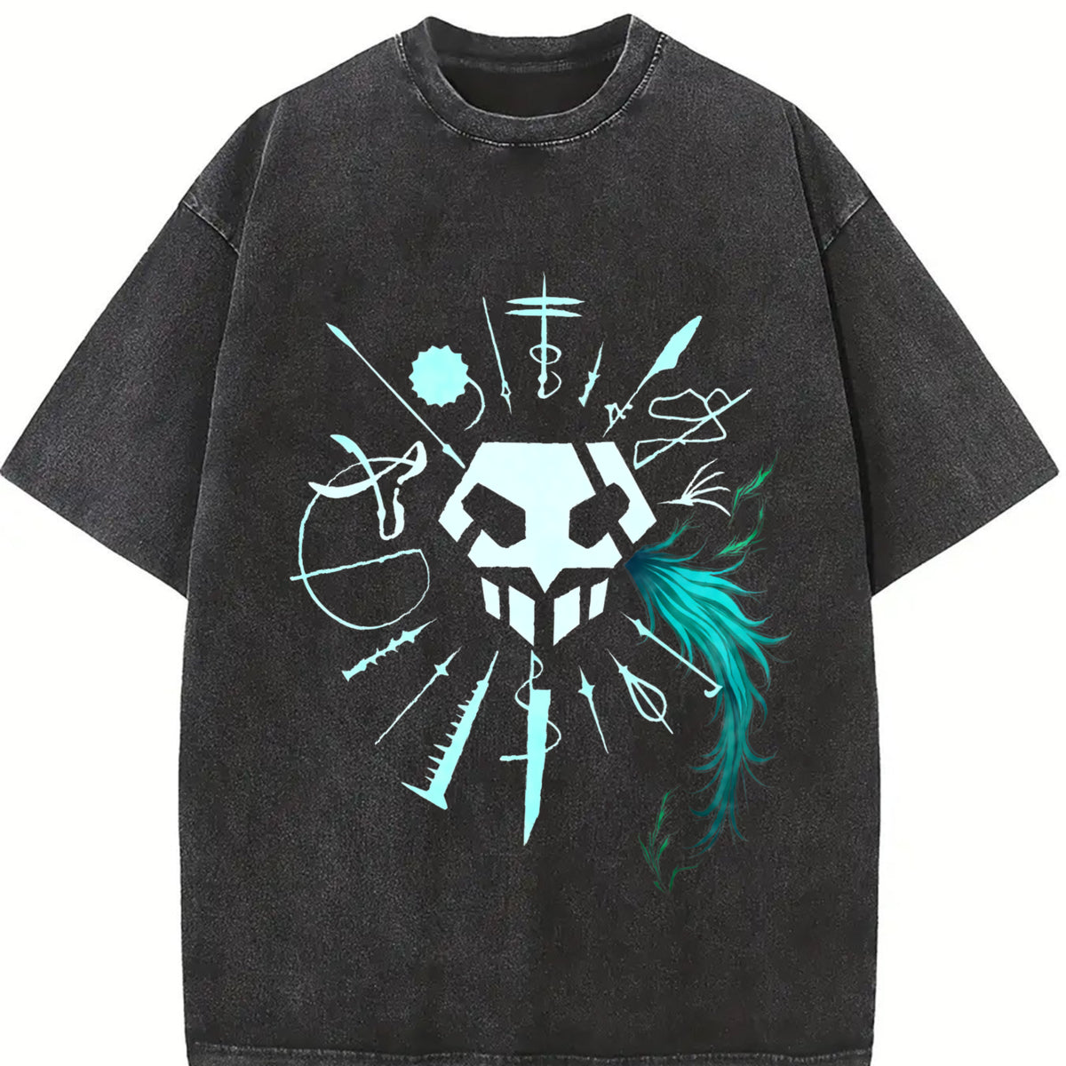 BLEACH Nelliel Tu Odelschwanck Manga Harajuku vintage washed oversized T-shirt in Black
