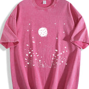 Inspired Moonlit Cat Field Vintage Washed T-Shirt in Red