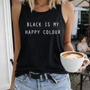 Black Is My Happy Colour Women's Color Cotton Tank Top in Black