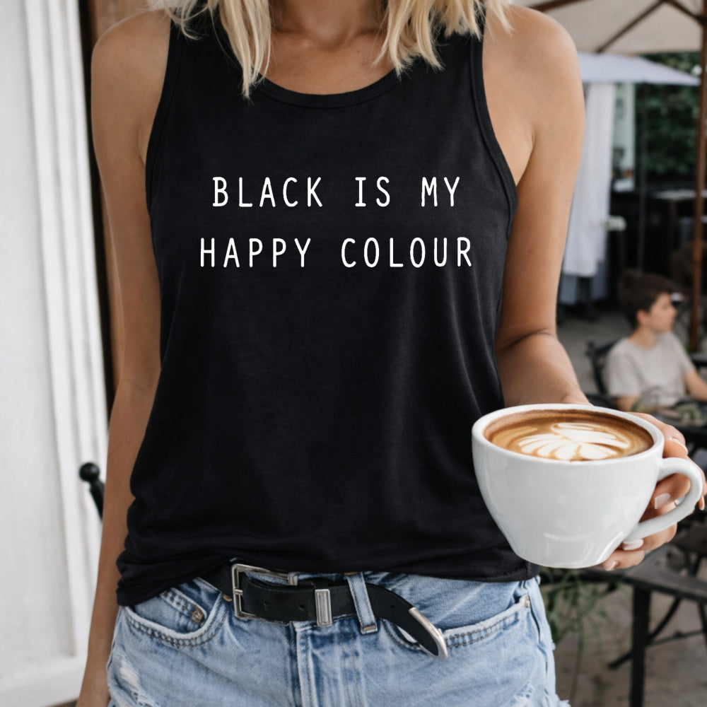 Black Is My Happy Colour Crew-neck Sleeveless Vest Outdoor Women's Color Cotton Tank Top in Black