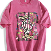 Good Energy Is Contagious Floral Skeleton vintage washed oversized T-shirt in Red