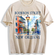 Bourbon Street New Orleans Vintage Washed T-Shirt in Beige