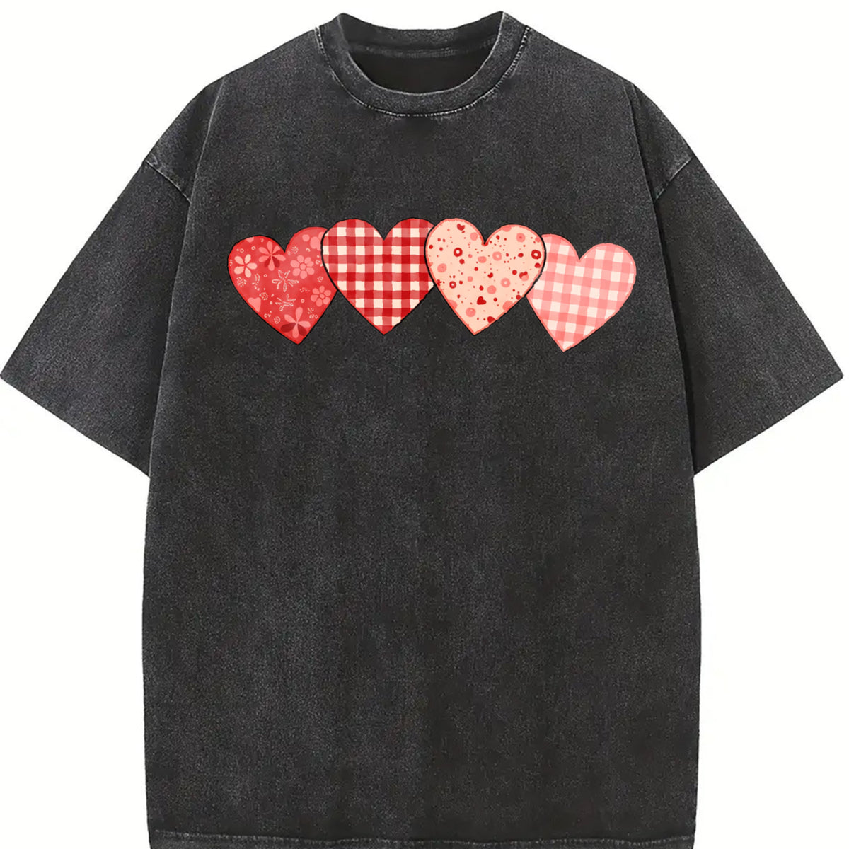 Floral Love Checkerboard Vintage Washed T-Shirt in Black