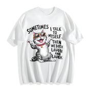 Cat Fashionable Elegant Cotton T-Shirt in White