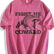 Raccoon Fight Me Coward Humor vintage washed oversized T-shirt in Red