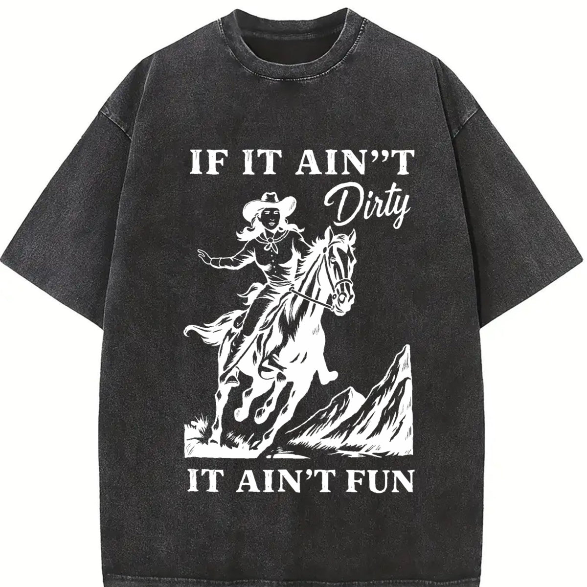 Western Cowgirl Clipart Vintage Washed T-Shirt in Black